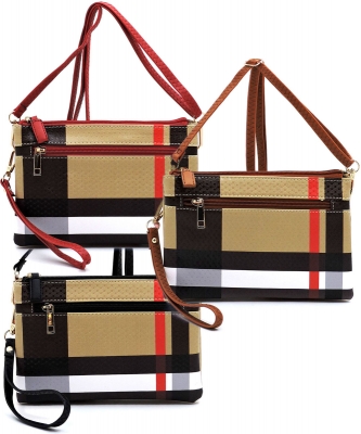 6 Pcs  Tartan Plaid Check Multi Compartment Crossbody Clutch Bag BT2583